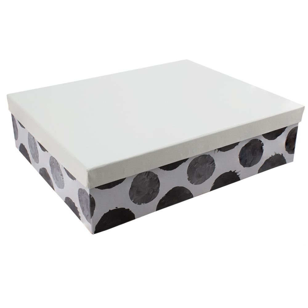 Χειροποίητο Χάρτινο Κουτί, Μαύρο Πουά με Λευκό Καπάκι, 4 διαστάσεις